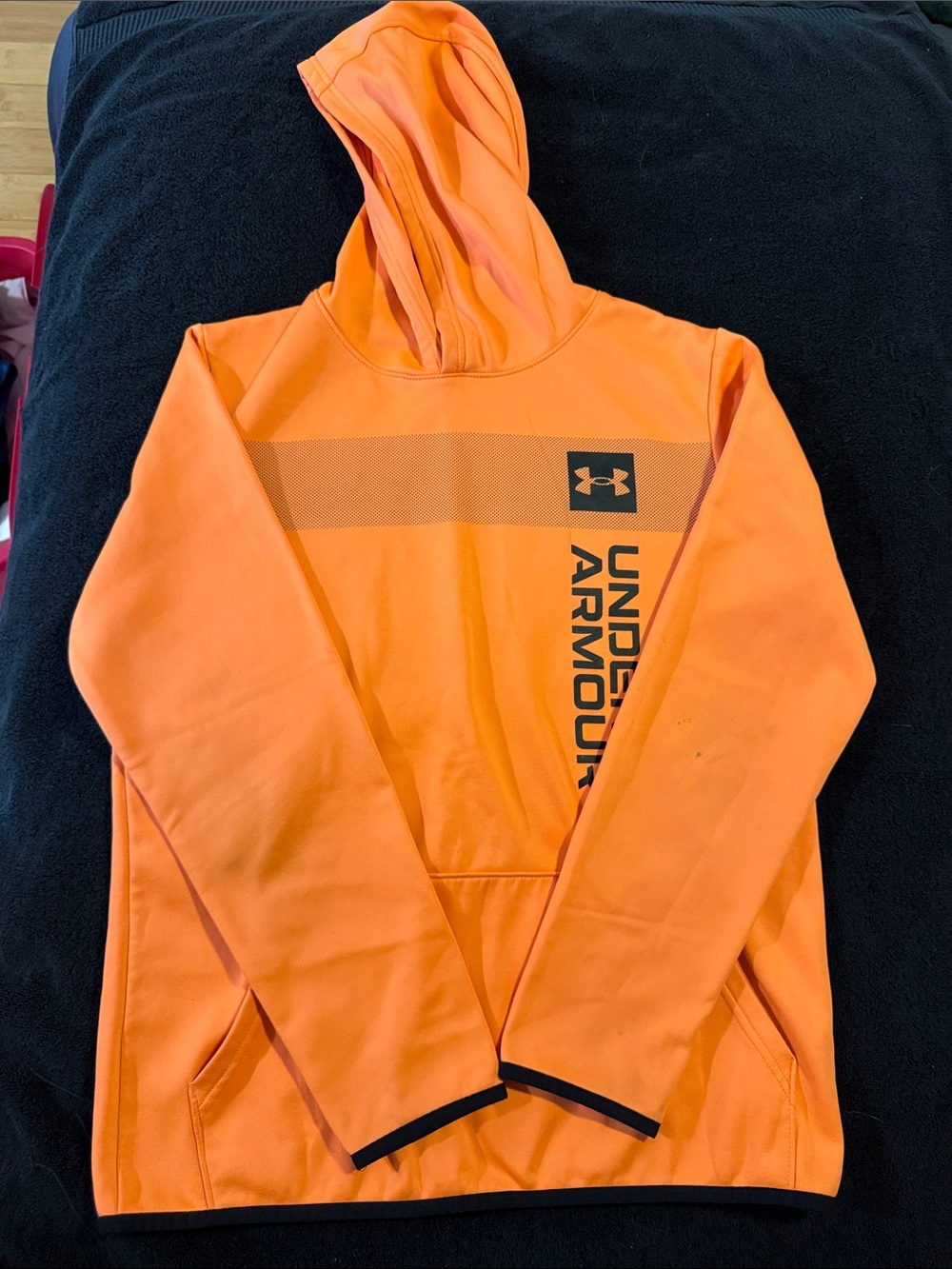 Under Armour Kids Bright Orange Hooded Pullover with Vertical Logo